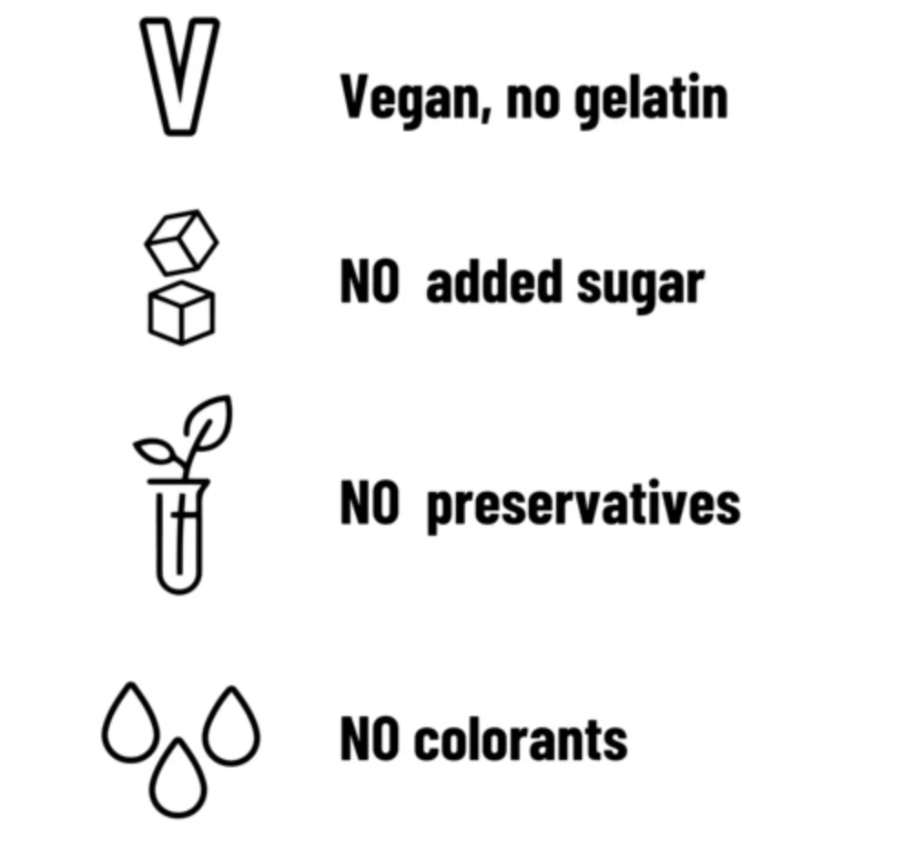 bez cukru, vhodné pre vegánov, bez konzervantov